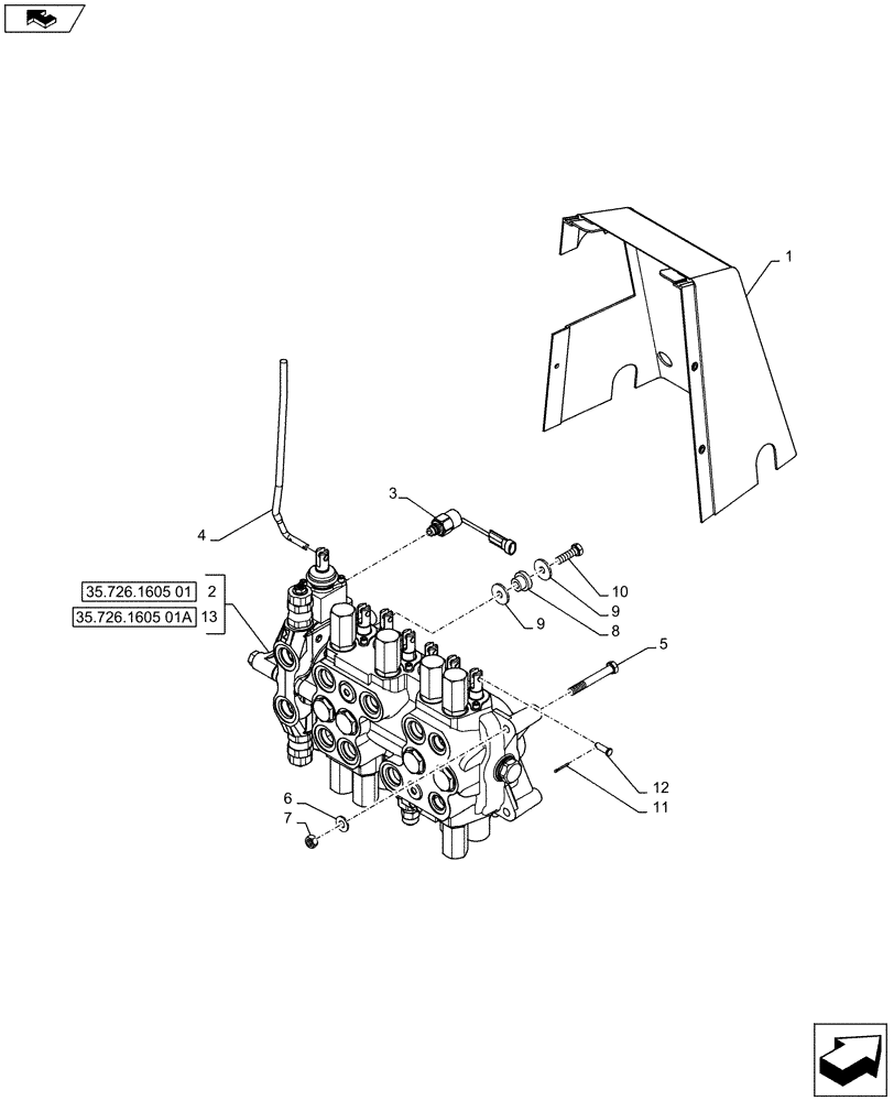 Схема запчастей Case 580SN WT - (35.726.1911) - BACKHOE CONTROL VALVE, 7-SPOOL, MOUNTING PARTS, STANDARD DIPPER, W/ TWO LEVER CONTROLS (35) - HYDRAULIC SYSTEMS