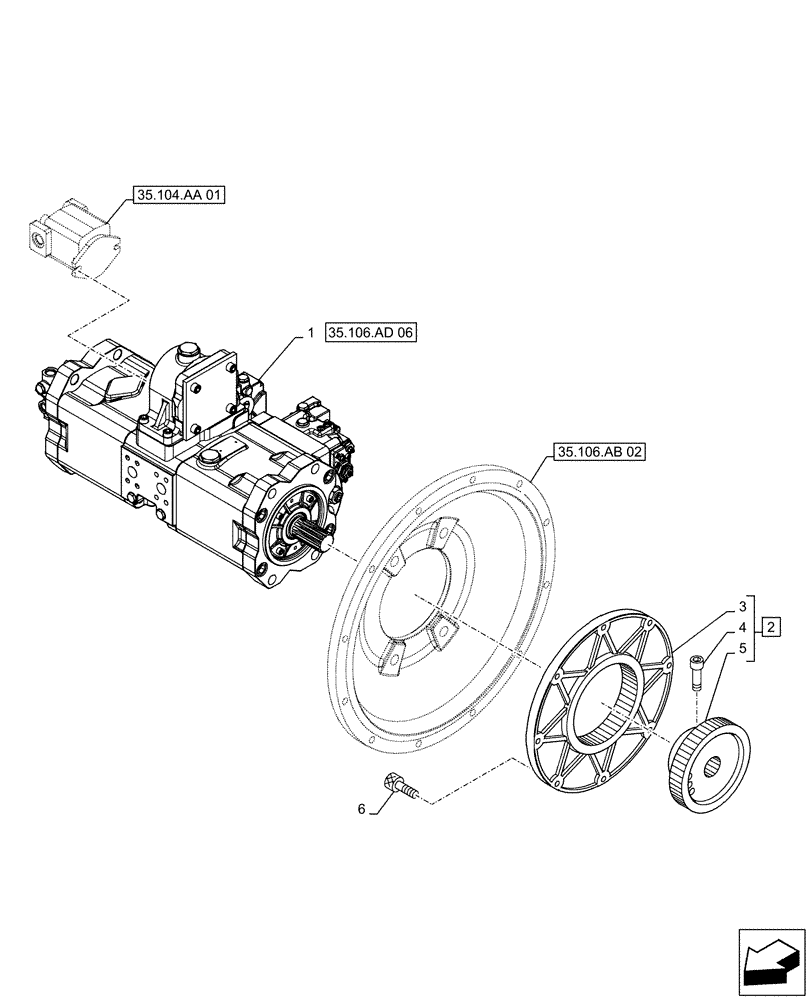 Схема запчастей Case CX490D RTC - (35.106.AD[05]) - VAR - 461863 - VARIABLE DELIVERY HYDRAULIC PUMP, CLAMSHELL BUCKET, ROTATION, W/ ELECTRICAL PROPORTIONAL CONTROL (35) - HYDRAULIC SYSTEMS