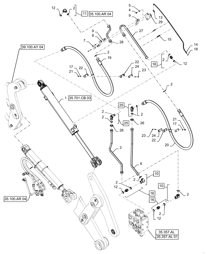 Схема запчастей Case 721F - (35.100.AR[03]) - TILT CYLINDER INSTALLATION - XT LEFT SIDE (35) - HYDRAULIC SYSTEMS