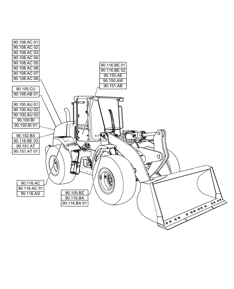 Схема запчастей Case 721F - (90.000.00[01]) - SECTION INDEX - PLATFORM, CAB, BODYWORK & DECALS (90) - PLATFORM, CAB, BODYWORK AND DECALS