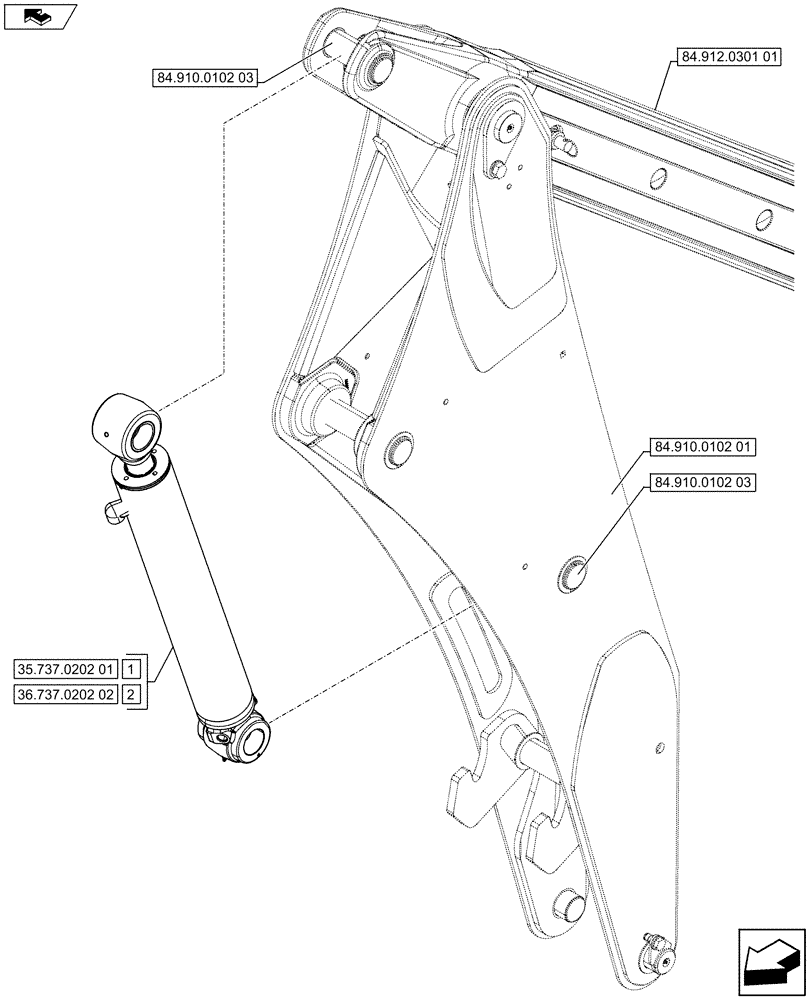 Схема запчастей Case 580SN WT - (35.737.0205) - DIPPER, CYLINDER (35) - HYDRAULIC SYSTEMS