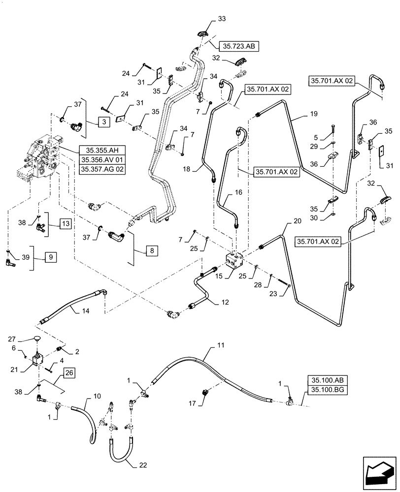 Схема запчастей Case SR250 - (35.701.AX[01]) - LOADER VALVE PLUMBING 03-OCT-2016 AND AFTER (35) - HYDRAULIC SYSTEMS