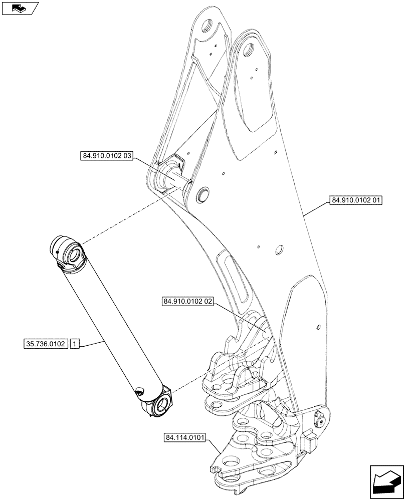 Схема запчастей Case 580SN WT - (35.736.0104) - BACKHOE BOOM CYL. SECTION, CYLINDER (35) - HYDRAULIC SYSTEMS