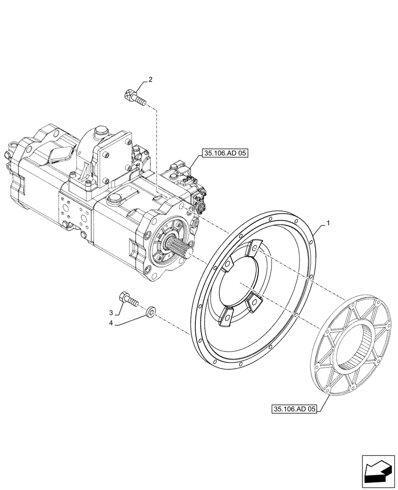 Схема запчастей Case CX500D LC - (35.106.AB[02]) - VAR - 461863 - VARIABLE DELIVERY HYDRAULIC PUMP, FLANGE, CLAMSHELL BUCKET, ROTATION, W/ ELECTRICAL PROPORTIONAL CONTROL (35) - HYDRAULIC SYSTEMS