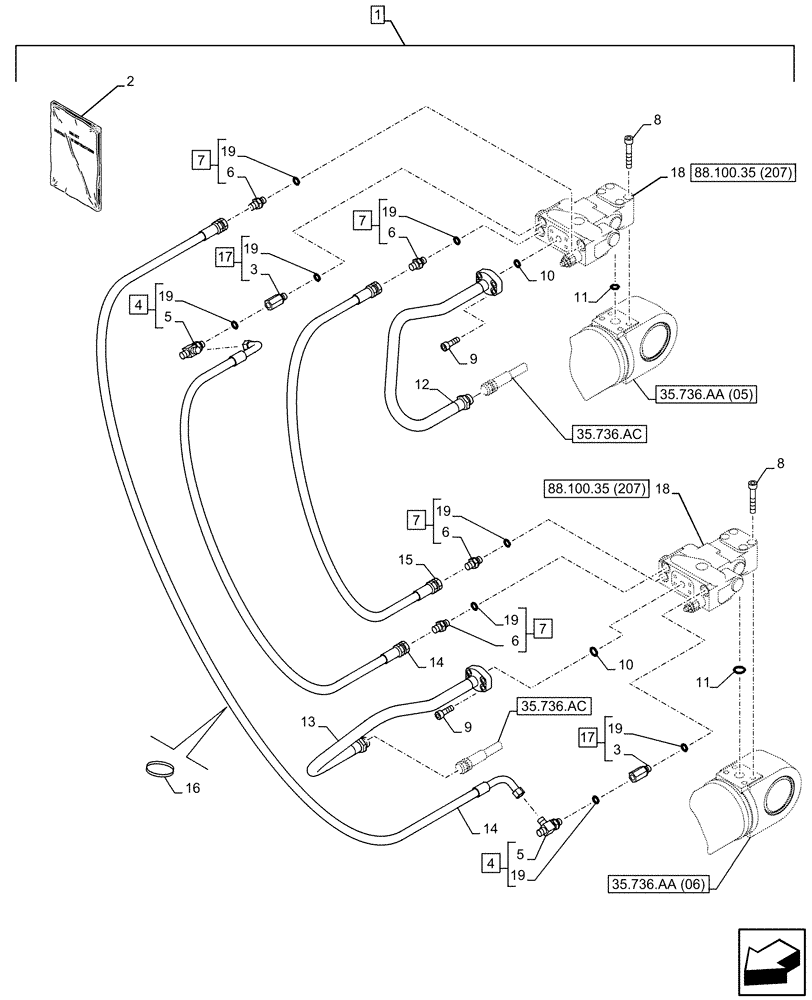 Схема запчастей Case CX130D - (88.100.35[206]) - DIA KIT, SAFETY VALVE, BOOM, LIFT CYLINDER, CHECK VALVE, LINE (88) - ACCESSORIES