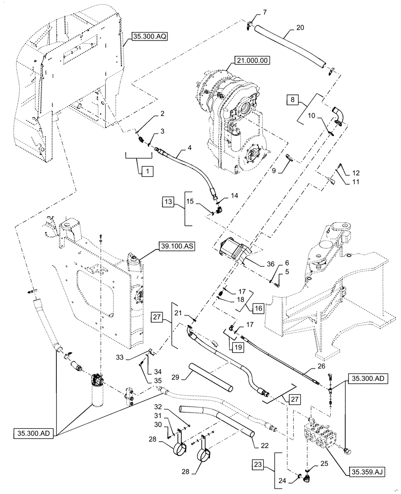 Схема запчастей Case 621F - (35.300.AD[01]) - HYDRAULIC RESERVOIR SUPPLY LINE (35) - HYDRAULIC SYSTEMS