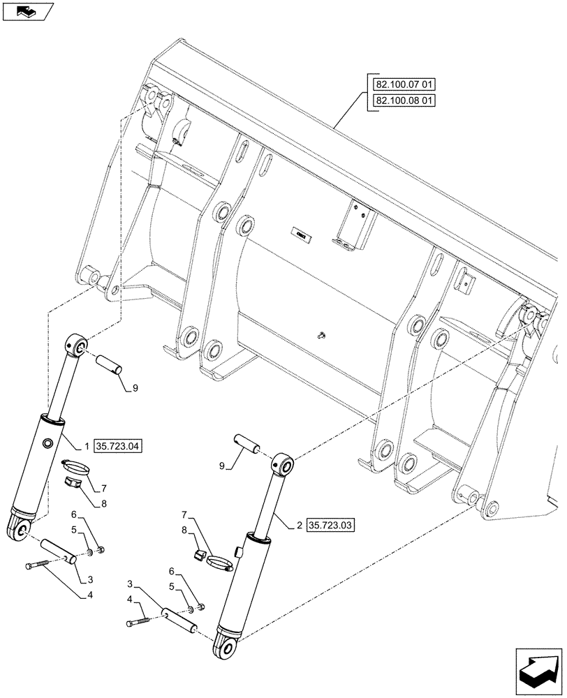 Схема запчастей Case 580SN WT - (35.723.05[01]) - VAR - 742433, 747863 - LOADER BUCKET, CYLINDER - C7384 (35) - HYDRAULIC SYSTEMS