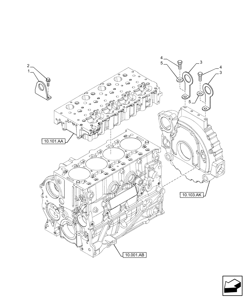 Схема запчастей Case F5HFL463A F012 - (10.001.AK) - HOOKS - ENGINE (10) - ENGINE