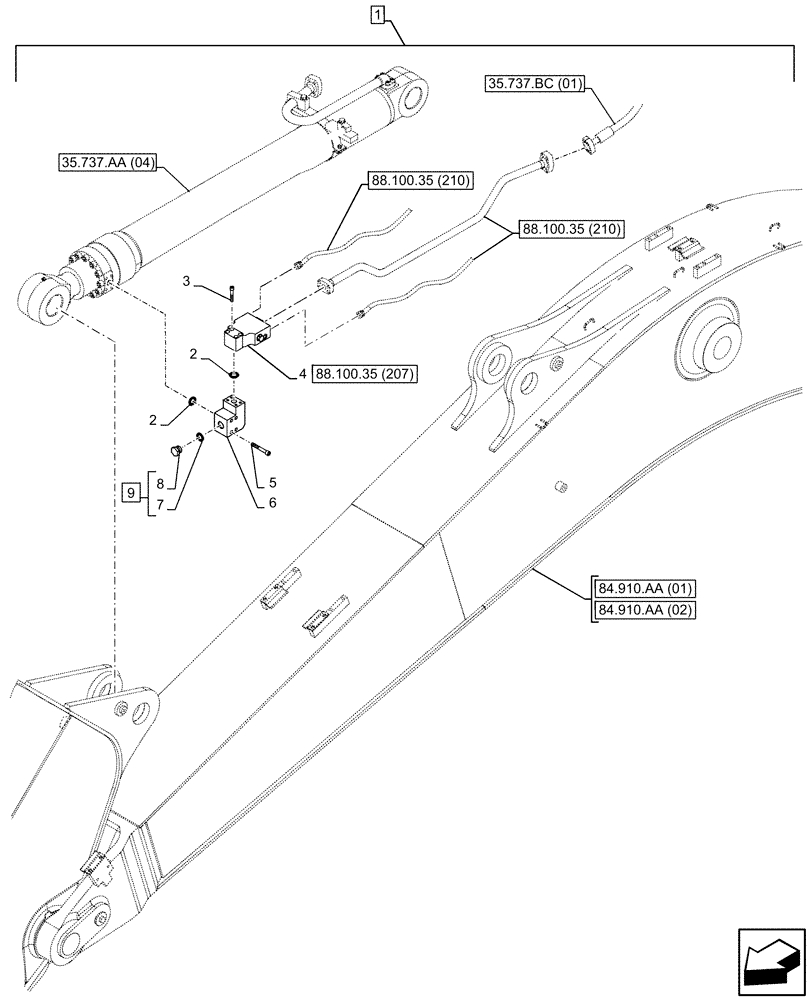 Схема запчастей Case CX350D LC - (88.100.35[209]) - DIA KIT, SAFETY VALVE, ARM, LIFT CYLINDER, CHECK VALVE (88) - ACCESSORIES