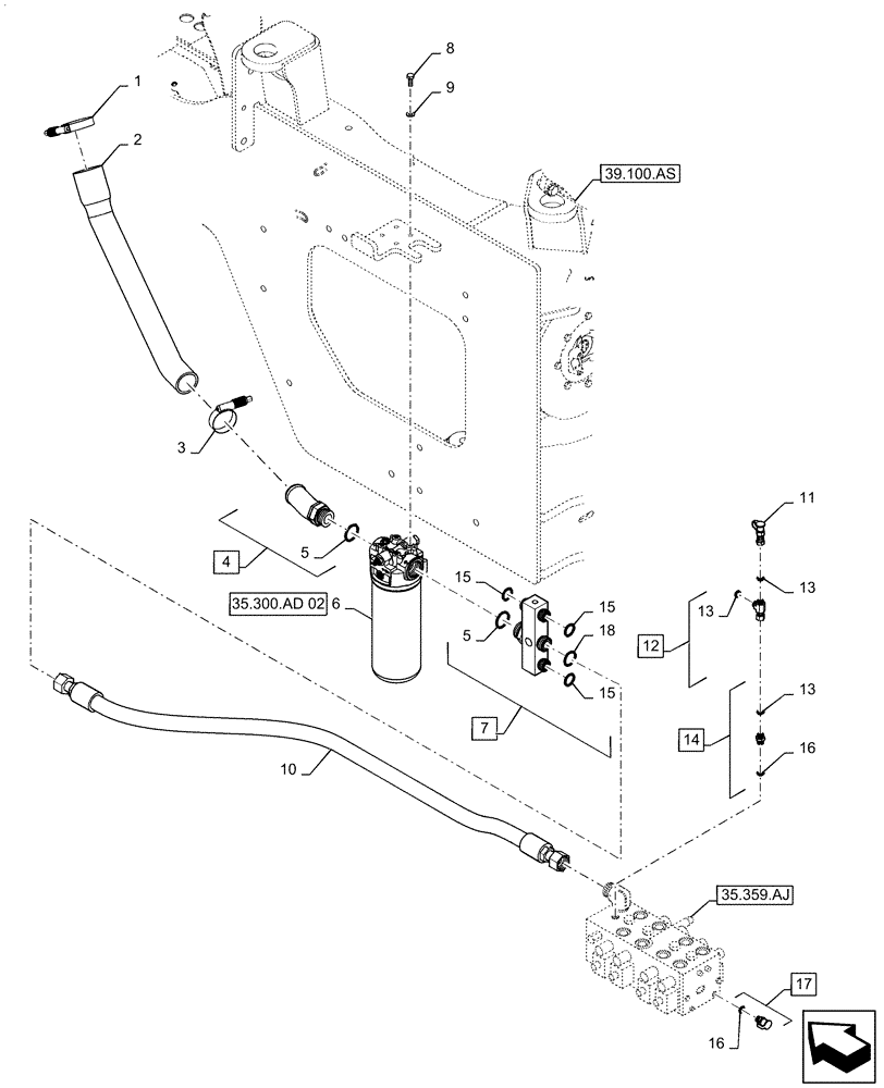 Схема запчастей Case 621F - (35.300.AD) - HYDRAULIC RESERVOIR RETURN LINE (35) - HYDRAULIC SYSTEMS