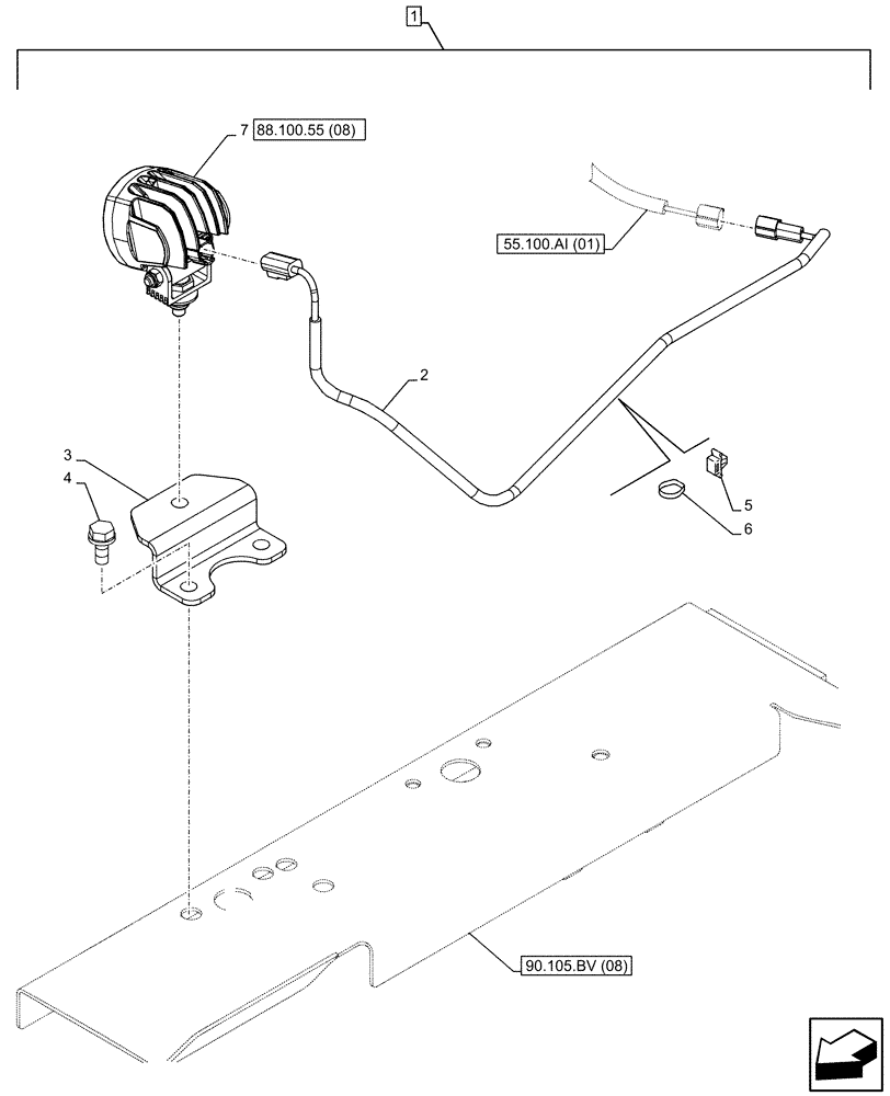 Схема запчастей Case CX160D LC - (88.100.55[07]) - DIA KIT, REAR VIEW CAMERA, RIGHT, SIDE CAMERA, LIGHT (88) - ACCESSORIES