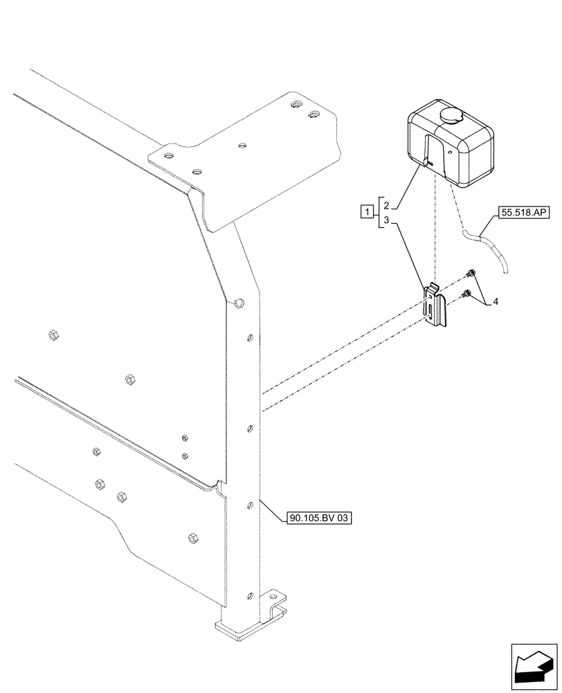 Схема запчастей Case CX490D RTC - (55.518.AT) - WINDSHIELD WASH RESERVOIR (55) - ELECTRICAL SYSTEMS