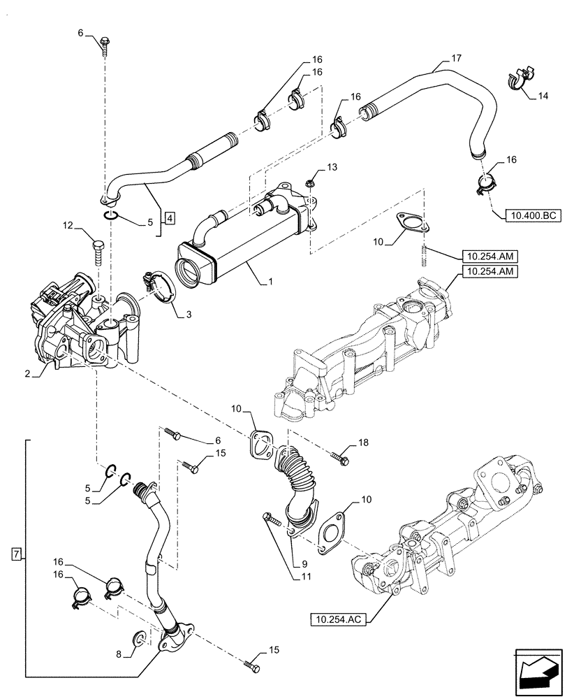 Схема запчастей Case F5HFL463A F012 - (10.501.AB) - EXHAUST SYSTEM, EGR, HEAT EXCHANGER (10) - ENGINE