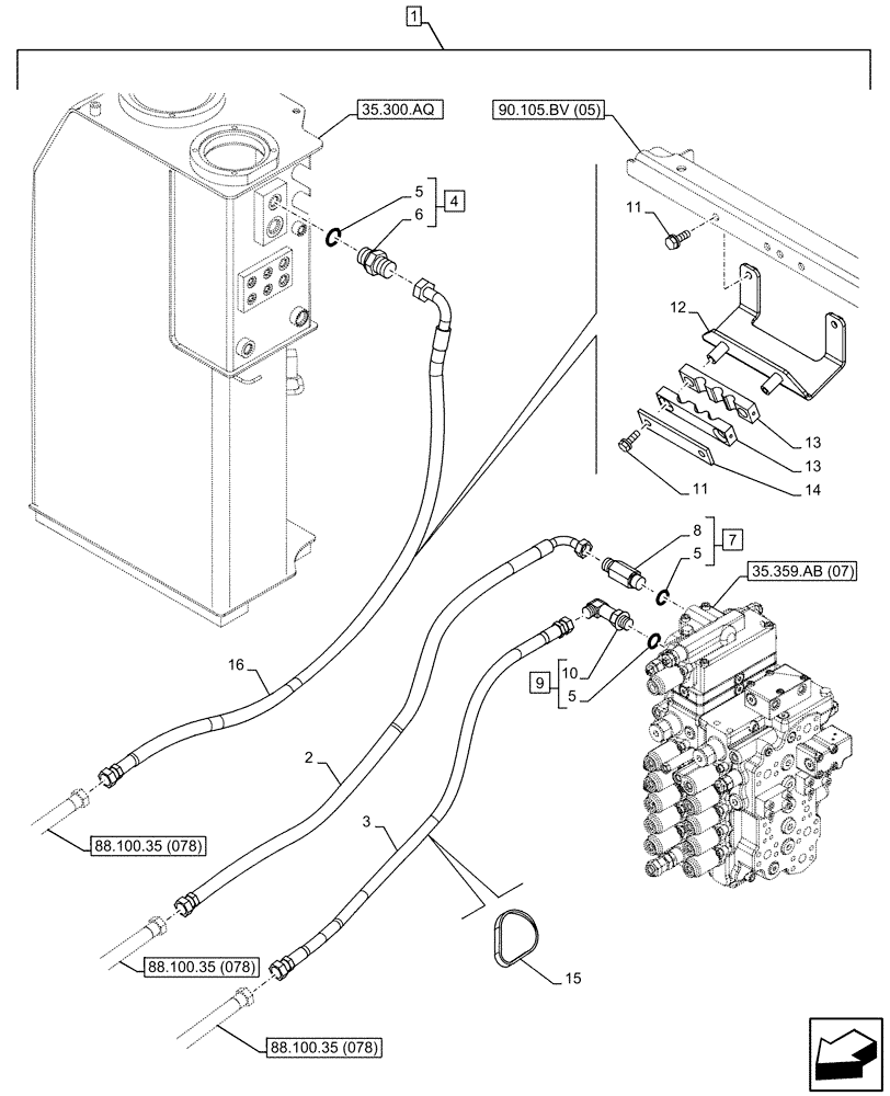 Схема запчастей Case CX160D LC - (88.100.35[082]) - DIA KIT, CLAMSHELL BUCKET, ROTATION, W/ ELECTRICAL PROPORTIONAL CONTROL, HYDRAULIC LINE (88) - ACCESSORIES