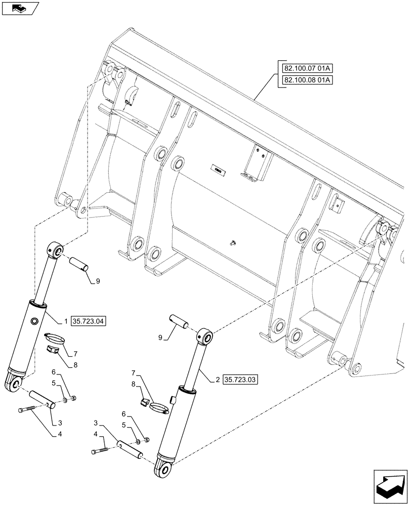 Схема запчастей Case 580SN WT - (35.723.05[01A]) - VAR - 742433, 747863 - LOADER BUCKET, CYLINDER - D7384 - C7385 (35) - HYDRAULIC SYSTEMS