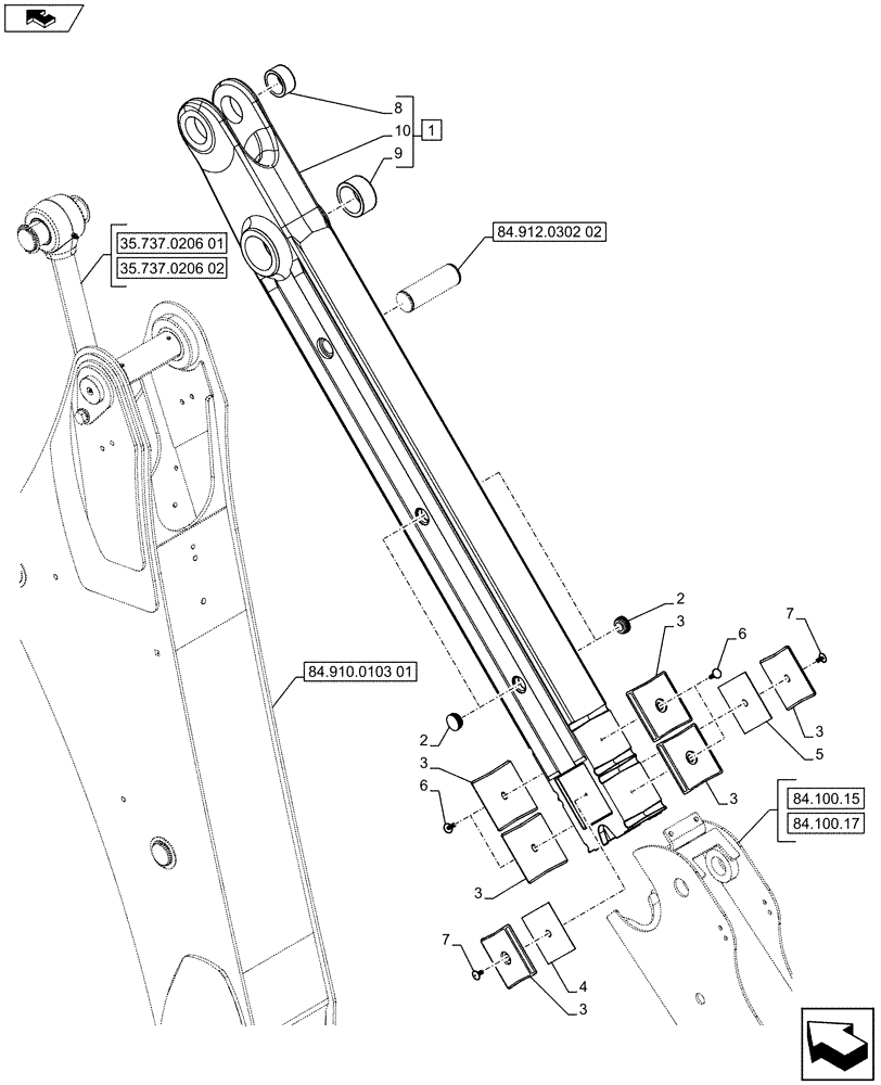 Схема запчастей Case 590SN - (84.912.0302[01]) - VAR - 423076 - EXTENDABLE DIPPER, FIXED, ARM (84) - BOOMS, DIPPERS & BUCKETS