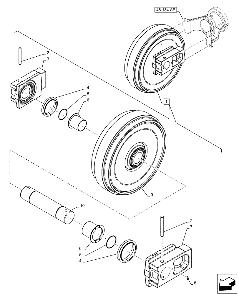 Схема запчастей Case CX500D RTC - (48.134.AA) - IDLER WHEEL (48) - TRACKS & TRACK SUSPENSION