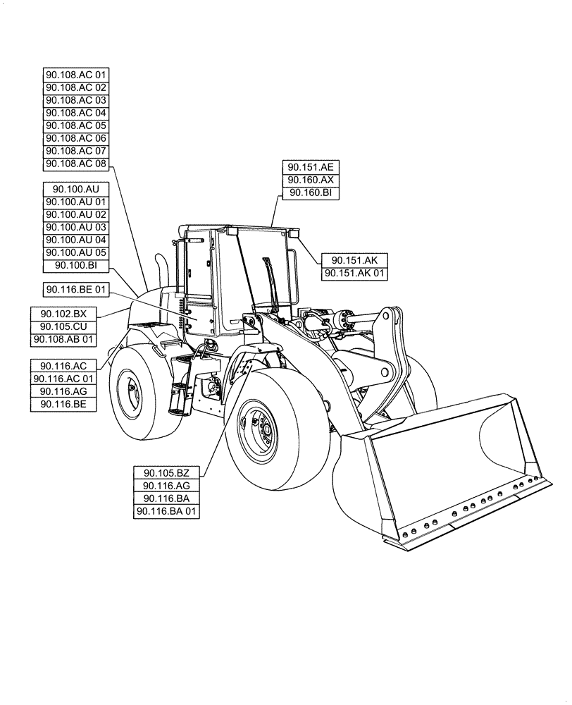 Схема запчастей Case 621F - (90.000.00[01]) - SECTION INDEX - PLATFORM, CAB, BODYWORK & DECALS (90) - PLATFORM, CAB, BODYWORK AND DECALS