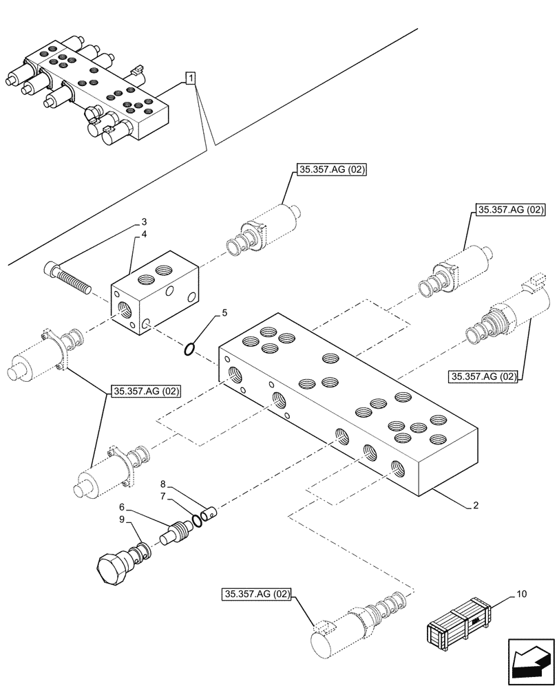 Схема запчастей Case 590SN - (35.357.AN[04]) - 7-SPOOL, PRESSURE CONTROL VALVE, W/ PILOT CONTROLS (35) - HYDRAULIC SYSTEMS