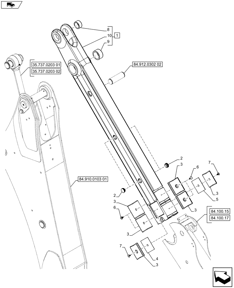 Схема запчастей Case 590SN - (84.912.0302[01]) - VAR - 423076 - EXTENDABLE DIPPER, FIXED, ARM (84) - BOOMS, DIPPERS & BUCKETS