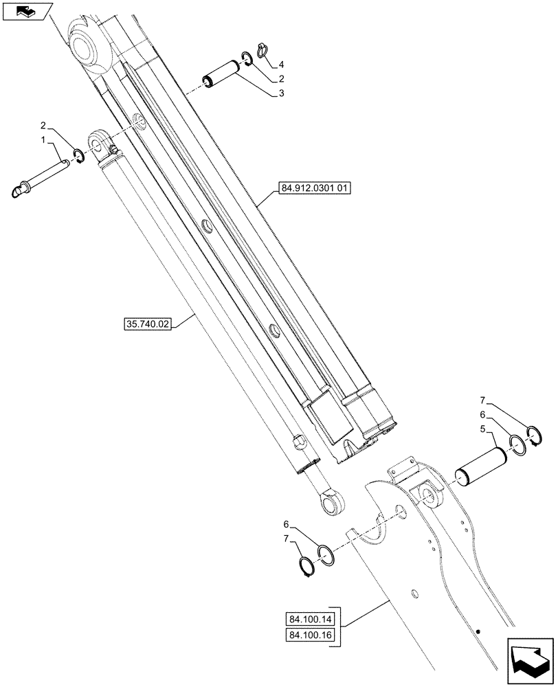 Схема запчастей Case 580SN WT - (84.912.0301[02]) - VAR - 423076 - EXTENDABLE DIPPER, PIN (84) - BOOMS, DIPPERS & BUCKETS