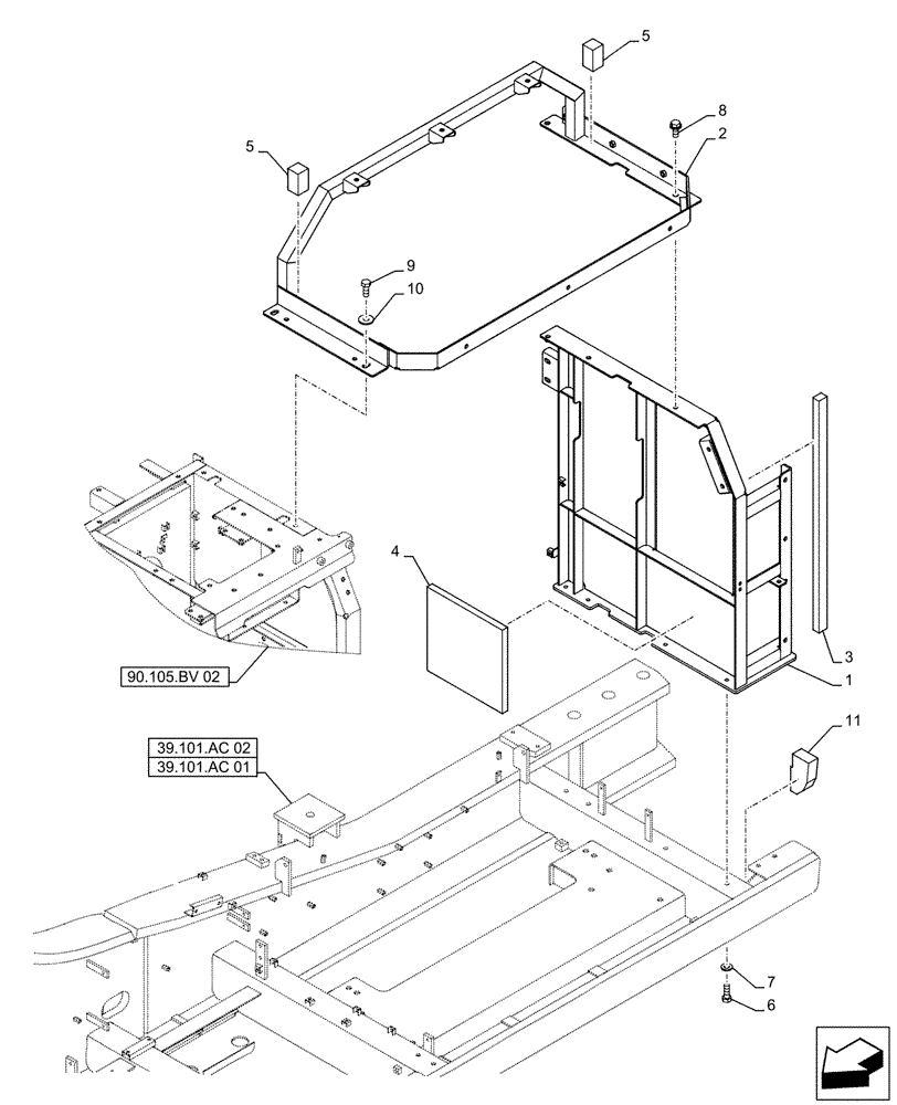 Схема запчастей Case CX500D RTC - (90.105.BV[01]) - STD + VAR - 461569, 481027 - HOUSING & COVERS, ADDITIONAL, HANDRAIL (90) - PLATFORM, CAB, BODYWORK AND DECALS