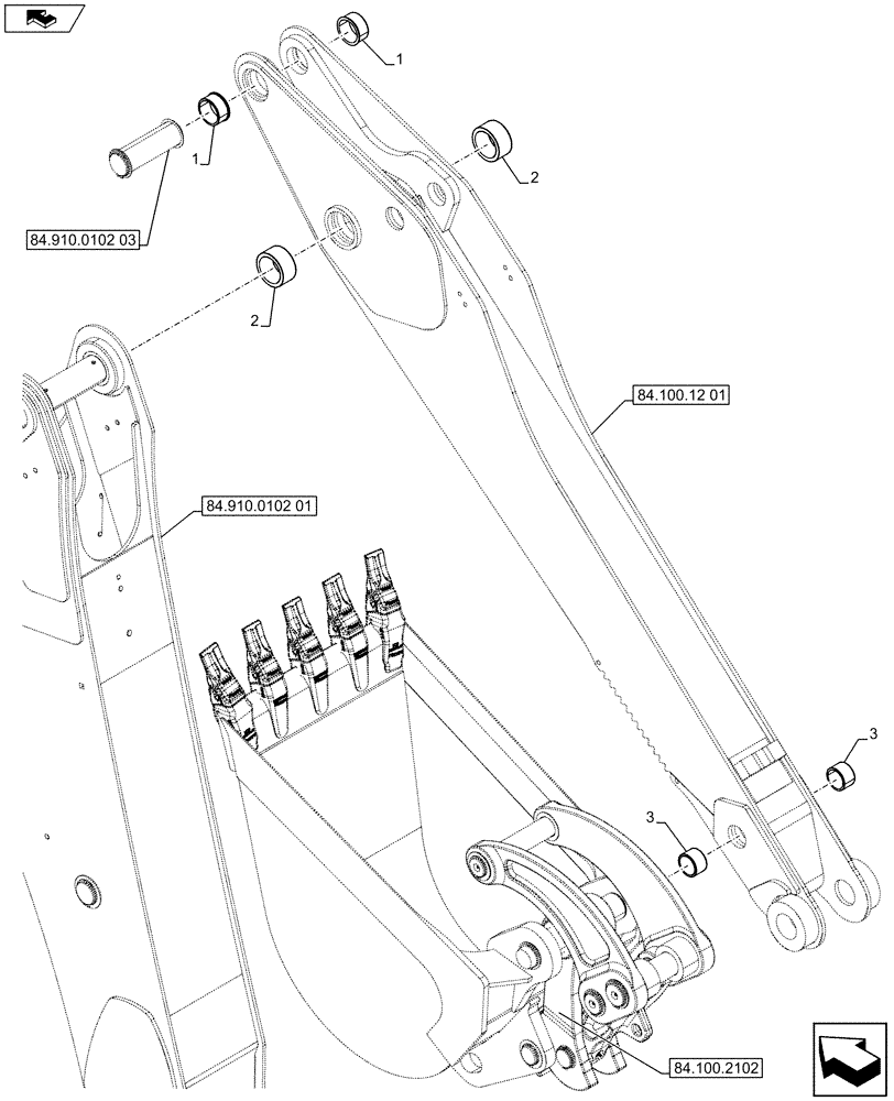 Схема запчастей Case 580SN WT - (84.100.12[02]) - STANDARD DIPPER, BUSHING (84) - BOOMS, DIPPERS & BUCKETS