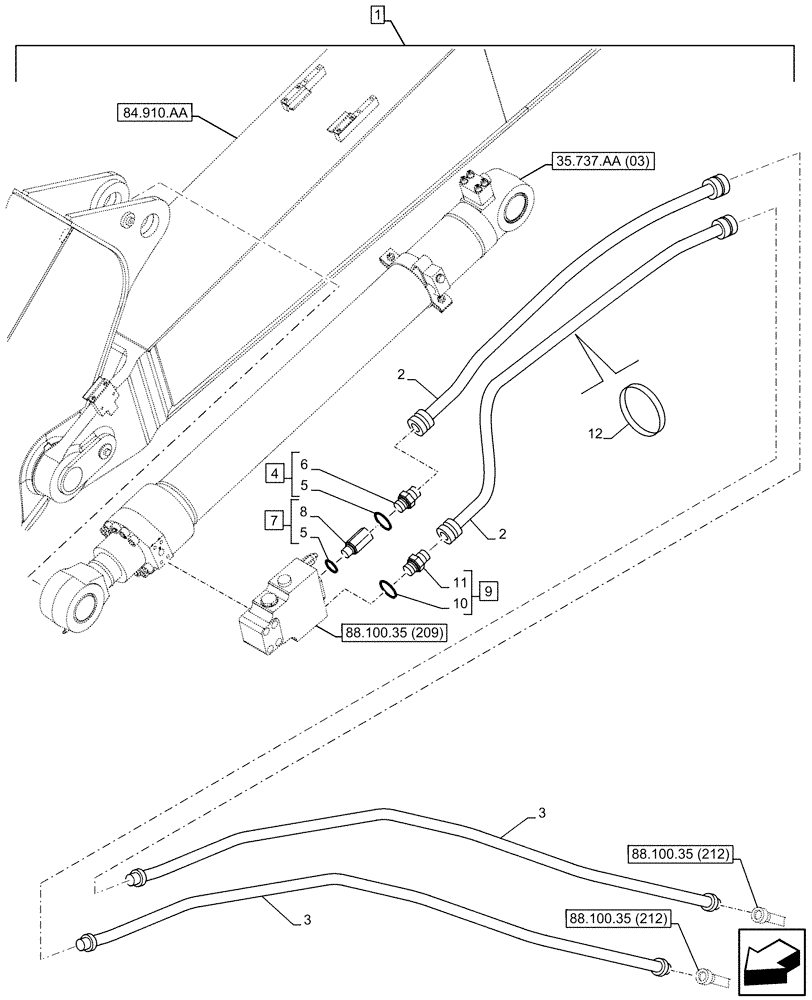 Схема запчастей Case CX160D LC - (88.100.35[211]) - DIA KIT, SAFETY VALVE, ARM, LIFT CYLINDER, CHECK VALVE, LINE (88) - ACCESSORIES