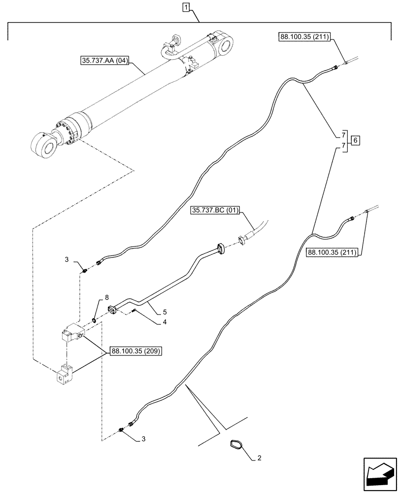 Схема запчастей Case CX350D LC - (88.100.35[210]) - DIA KIT, SAFETY VALVE, ARM, LIFT CYLINDER, CHECK VALVE, LINE (88) - ACCESSORIES