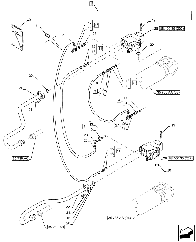 Схема запчастей Case CX210D LC LR - (88.100.35[206]) - DIA KIT, SAFETY VALVE, BOOM, LIFT CYLINDER, CHECK VALVE, LINE (88) - ACCESSORIES