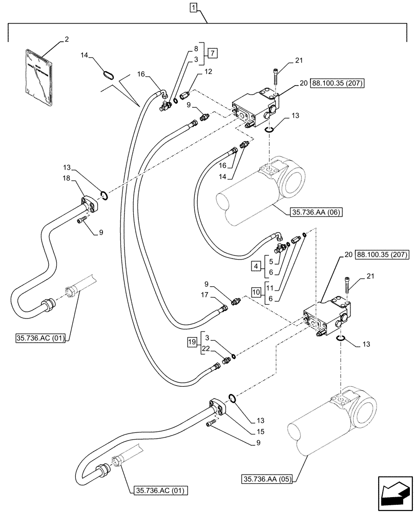 Схема запчастей Case CX350D LC - (88.100.35[206]) - DIA KIT, SAFETY VALVE, BOOM, LIFT CYLINDER, CHECK VALVE, LINE (88) - ACCESSORIES