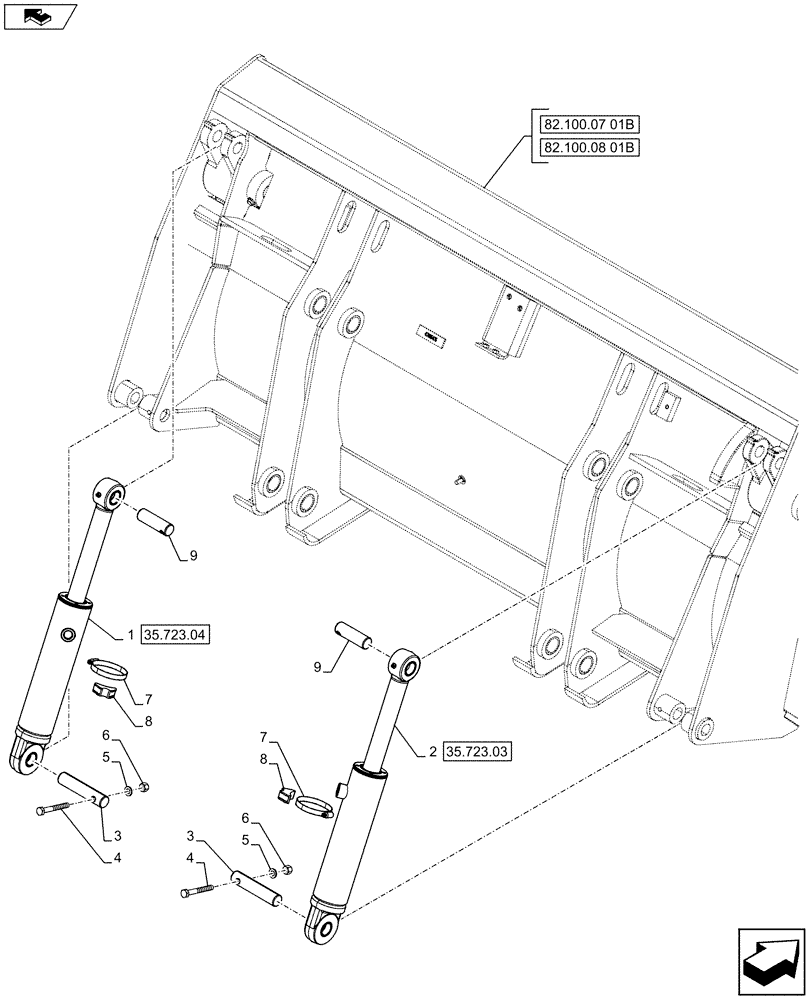 Схема запчастей Case 580SN WT - (35.723.05[01B]) - VAR - 742433, 747863 - LOADER BUCKET, CYLINDER - D7385 (35) - HYDRAULIC SYSTEMS