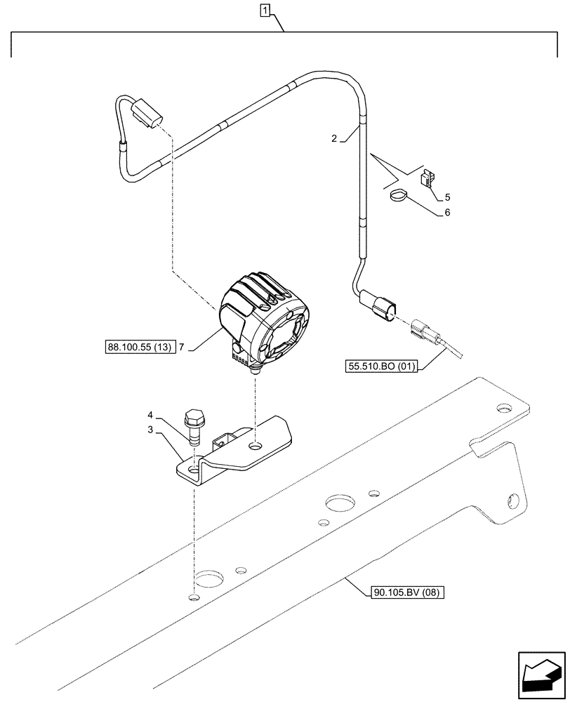 Схема запчастей Case CX250D LC - (88.100.55[12]) - DIA KIT, RIGHT, LEFT, REAR VIEW CAMERA, LIGHT (88) - ACCESSORIES