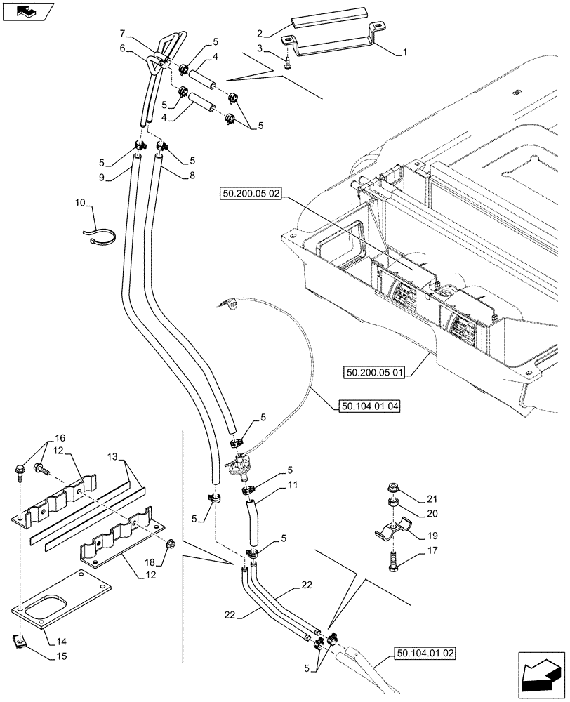 Схема запчастей Case 580SN WT - (50.104.01[01]) - VAR - 747853, 747854, 747855 - CAB, HEATER, HOSE (50) - CAB CLIMATE CONTROL