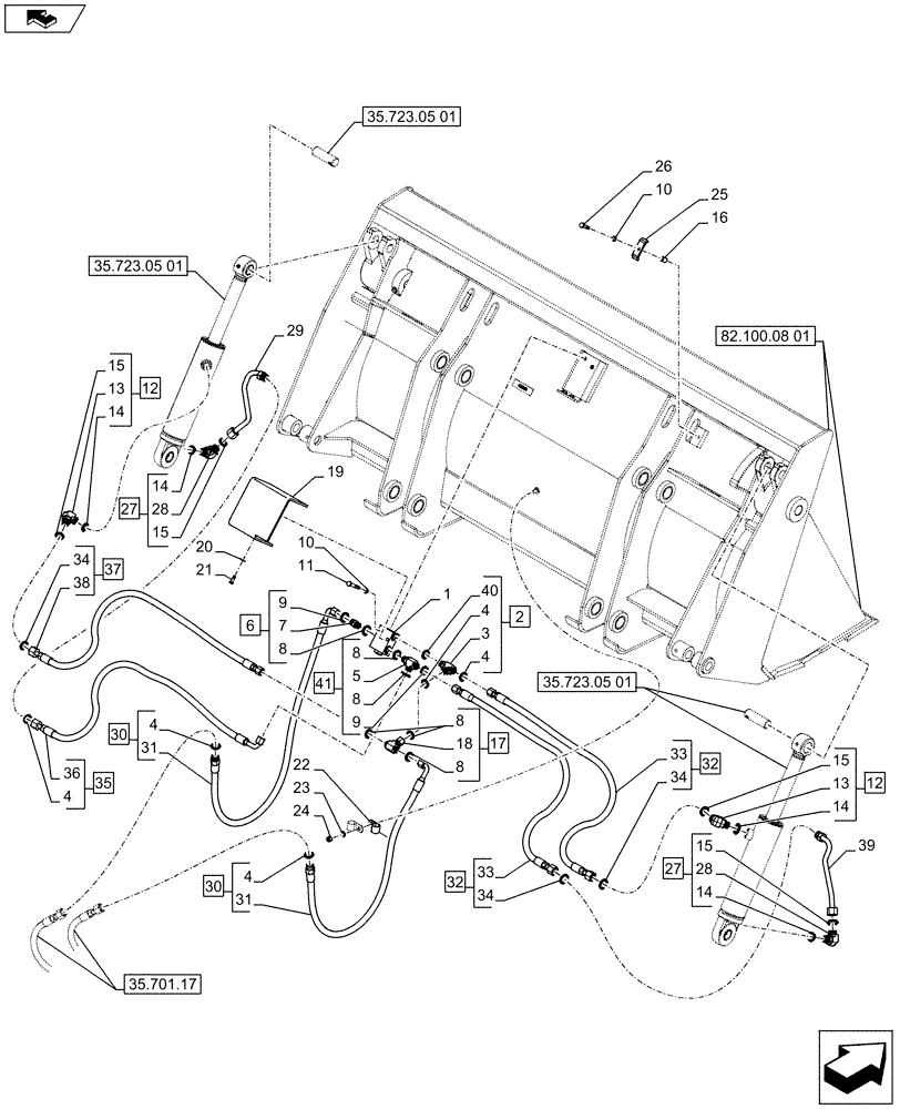 Схема запчастей Case 580SN WT - (35.723.06[01]) - VAR - 742433 - BUCKET, CYLINDER, LINES - C7384 (35) - HYDRAULIC SYSTEMS