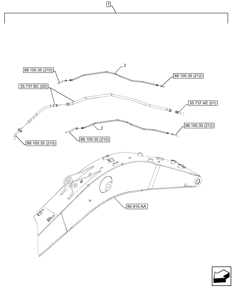 Схема запчастей Case CX250D LC - (88.100.35[211]) - DIA KIT, SAFETY VALVE, ARM, LIFT CYLINDER, CHECK VALVE, LINE (88) - ACCESSORIES