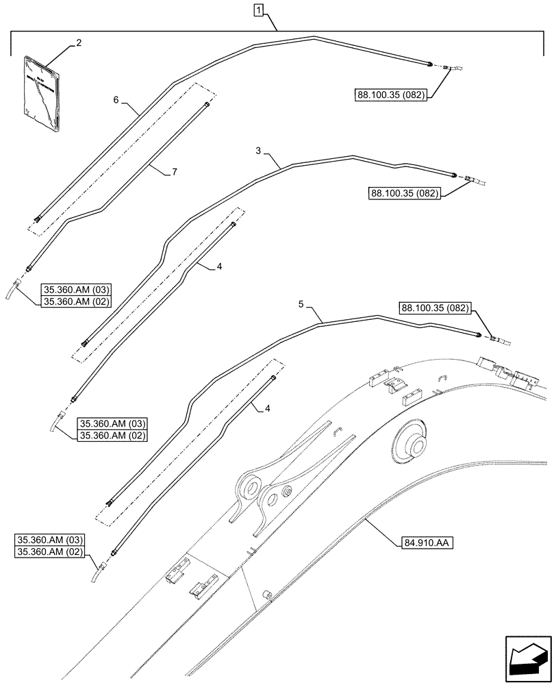 Схема запчастей Case CX160D LC - (88.100.35[078]) - DIA KIT, CLAMSHELL BUCKET, ROTATION, W/ ELECTRICAL PROPORTIONAL CONTROL, BOOM, LINE (88) - ACCESSORIES