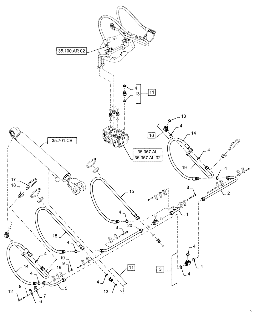 Схема запчастей Case 621F - (35.100.AR[01]) - LIFT CYLINDER LINES AND FITTINGS, Z-BAR AND XR/LR (35) - HYDRAULIC SYSTEMS