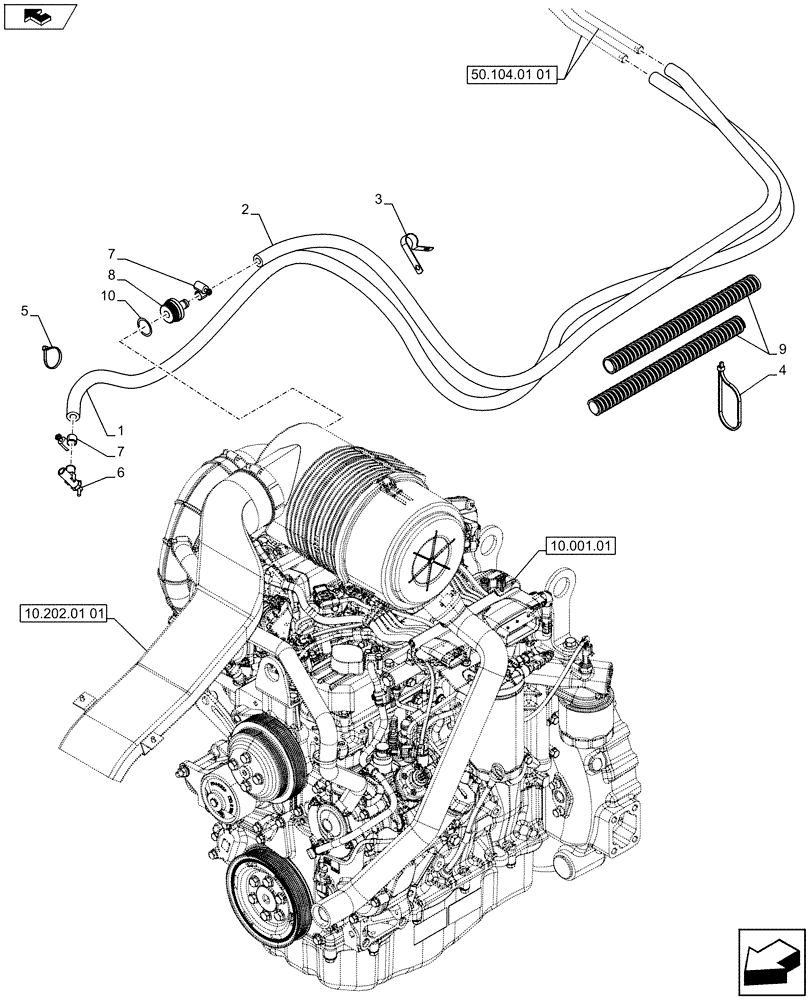 Схема запчастей Case 580SN WT - (50.104.01[02]) - VAR - 747853, 747854, 747855 - CAB, HEATER, HOSE (50) - CAB CLIMATE CONTROL