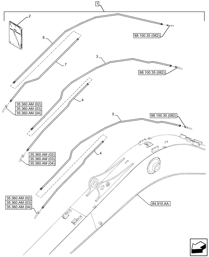 Схема запчастей Case CX130D LC - (88.100.35[078]) - DIA KIT, CLAMSHELL BUCKET, ROTATION, W/ ELECTRICAL PROPORTIONAL CONTROL, BOOM, LINE (88) - ACCESSORIES