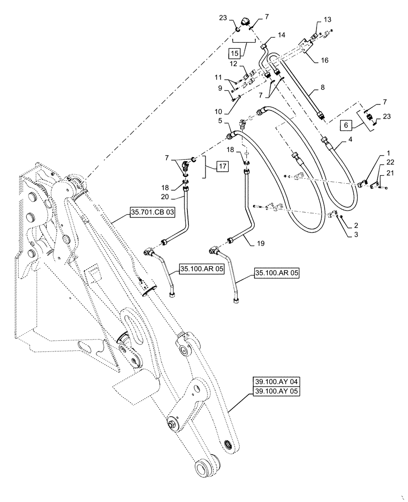 Схема запчастей Case 621F - (35.100.AR[04]) - TILT CYLINDER LINES AND FITTINGS, XT/TC LEFT SIDE (35) - HYDRAULIC SYSTEMS