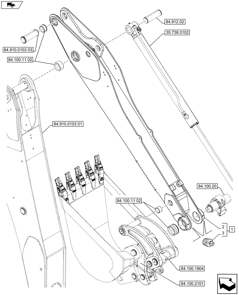 Схема запчастей Case 590SN - (84.100.11[01]) - STANDARD DIPPER, W/ HYDRAULIC COUPLER (84) - BOOMS, DIPPERS & BUCKETS