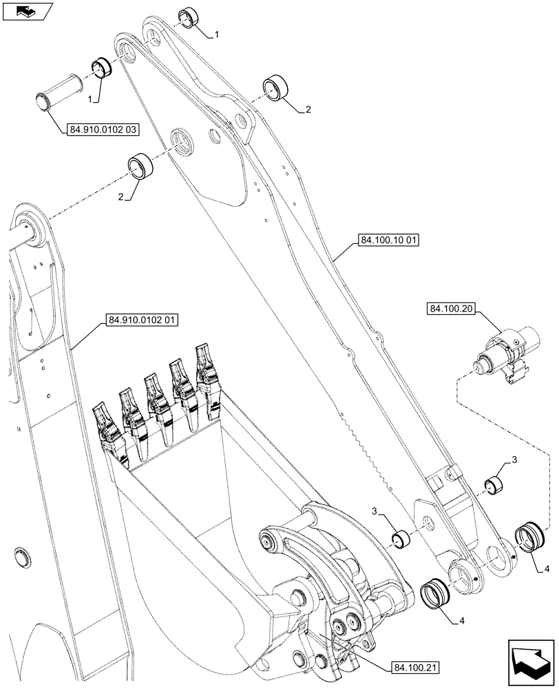 Схема запчастей Case 580SN WT - (84.100.10[02]) - STANDARD DIPPER, W/ HYDRAULIC COUPLER, BUSHINGS (84) - BOOMS, DIPPERS & BUCKETS