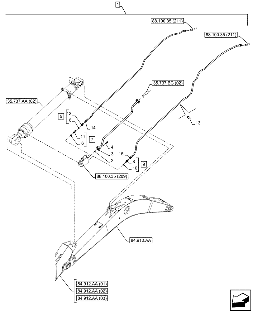 Схема запчастей Case CX250D LC - (88.100.35[210]) - DIA KIT, SAFETY VALVE, ARM, LIFT CYLINDER, CHECK VALVE, LINE (88) - ACCESSORIES