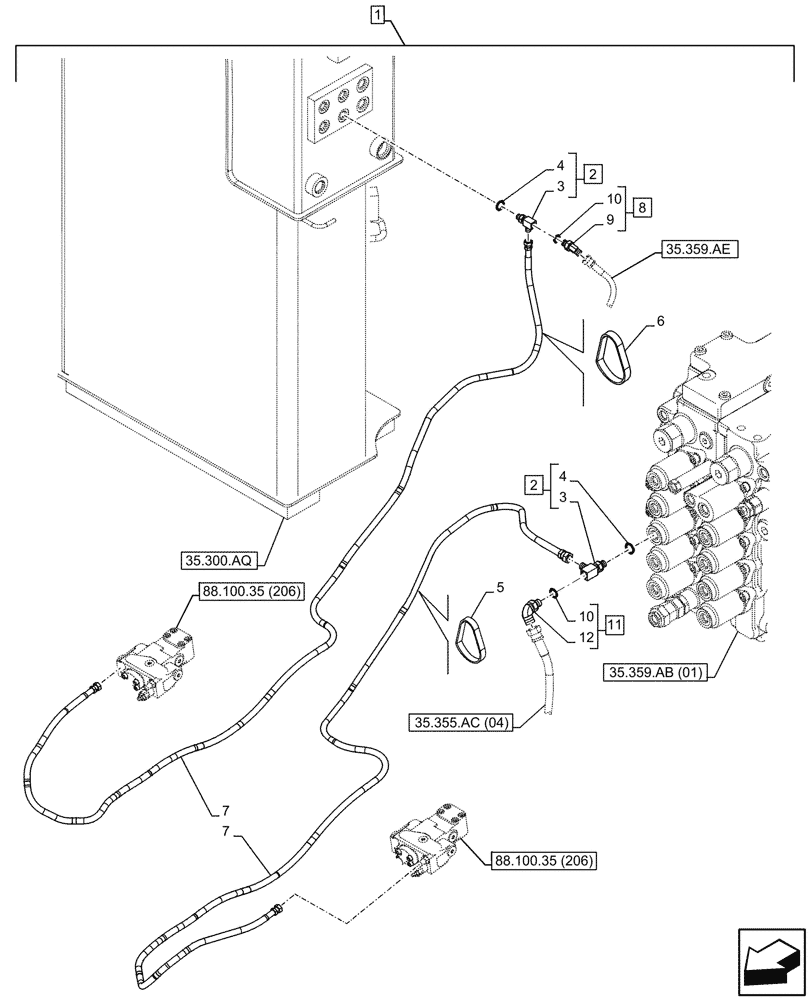 Схема запчастей Case CX130D - (88.100.35[208]) - DIA KIT, SAFETY VALVE, BOOM, LIFT CYLINDER, CHECK VALVE, LINE (88) - ACCESSORIES