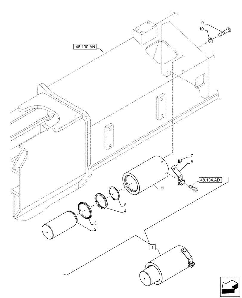 Схема запчастей Case CX490D RTC - (48.134.AJ) - TRACK CHAIN, CYLINDER (48) - TRACKS & TRACK SUSPENSION