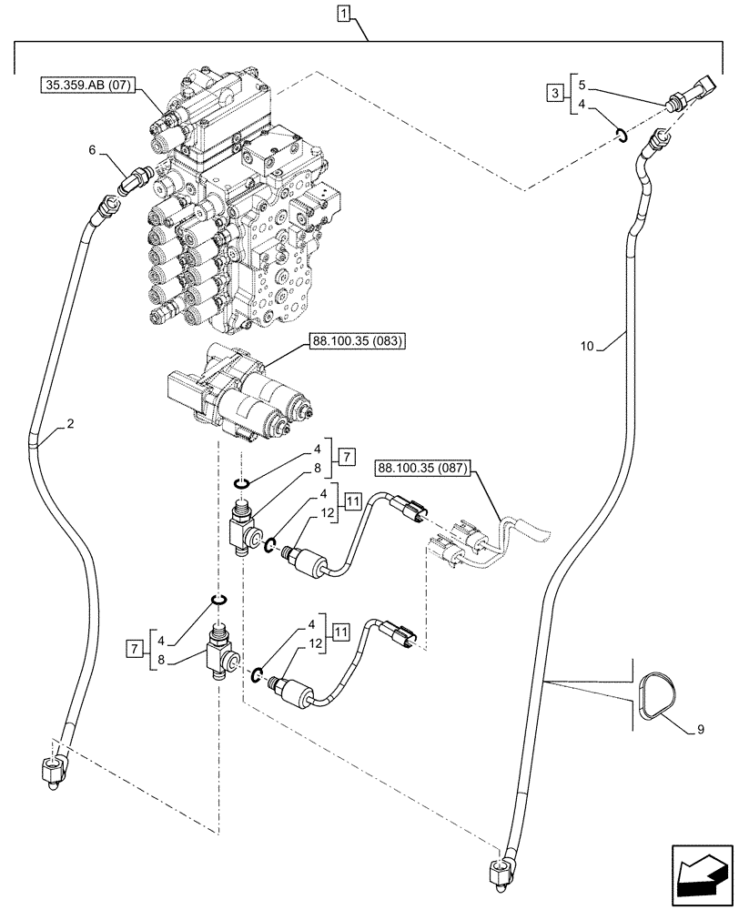 Схема запчастей Case CX130D - (88.100.35[086]) - DIA KIT, CLAMSHELL BUCKET, ROTATION, W/ ELECTRICAL PROPORTIONAL CONTROL, HYDRAULIC LINE, SPEED SENSOR (88) - ACCESSORIES