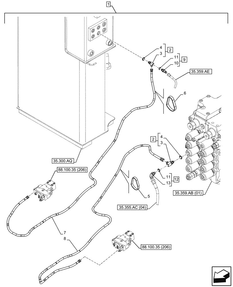 Схема запчастей Case CX160D LC - (88.100.35[208]) - DIA KIT, SAFETY VALVE, BOOM, LIFT CYLINDER, CHECK VALVE, LINE (88) - ACCESSORIES