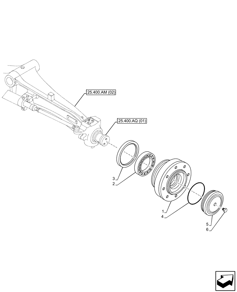 Схема запчастей Case 580SN - (25.400.AH) - FRONT AXLE, WHEEL HUB, 2WD (25) - FRONT AXLE SYSTEM