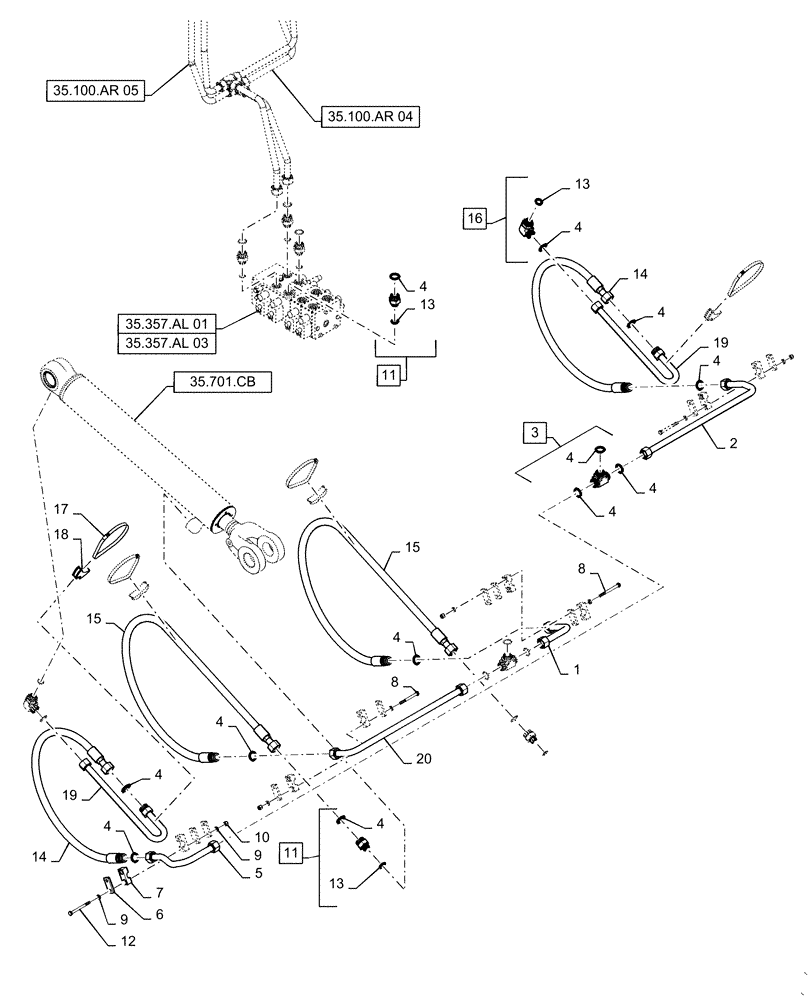 Схема запчастей Case 621F - (35.100.AR[03]) - LIFT CYLINDER LINES AND FITTINGS, XT/TC (35) - HYDRAULIC SYSTEMS